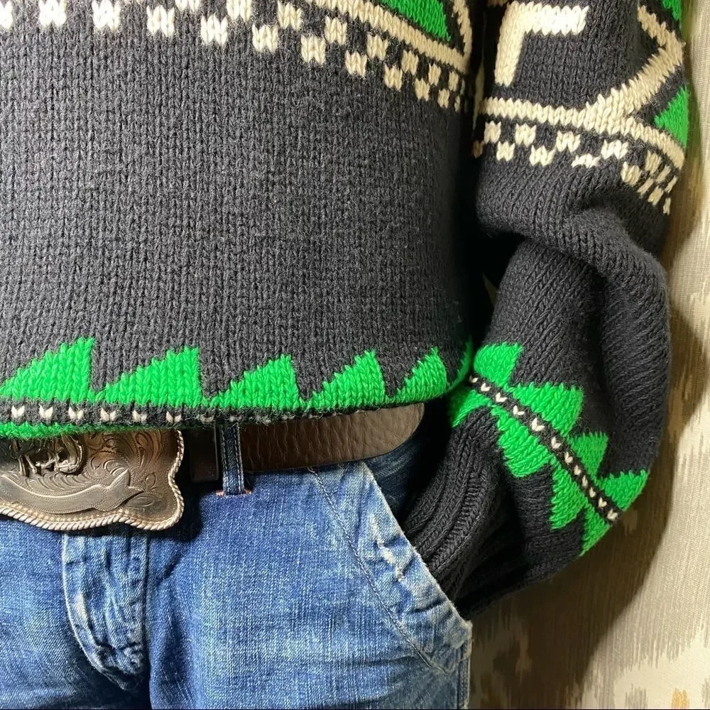 Polo Ralph Lauren Black & Green Multi Geometric Shawl Collar Sweater
